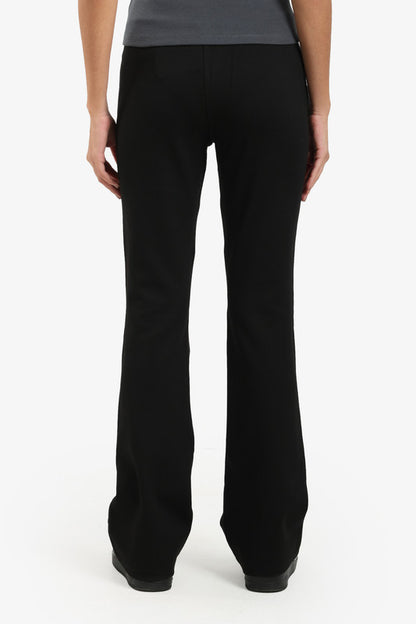 Cotton Blend Solid Flare Pants – Black
