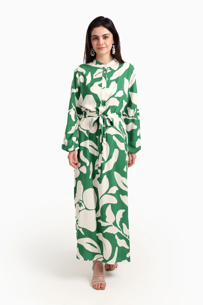 Viscose Printed Maxi Dress – Green & White