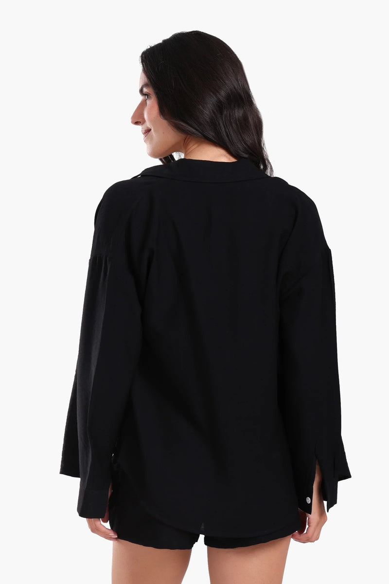 Tencel Solid Beach Shirt & Shorts Set – Black