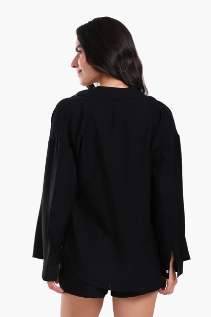 Tencel Solid Beach Shirt & Shorts Set – Black