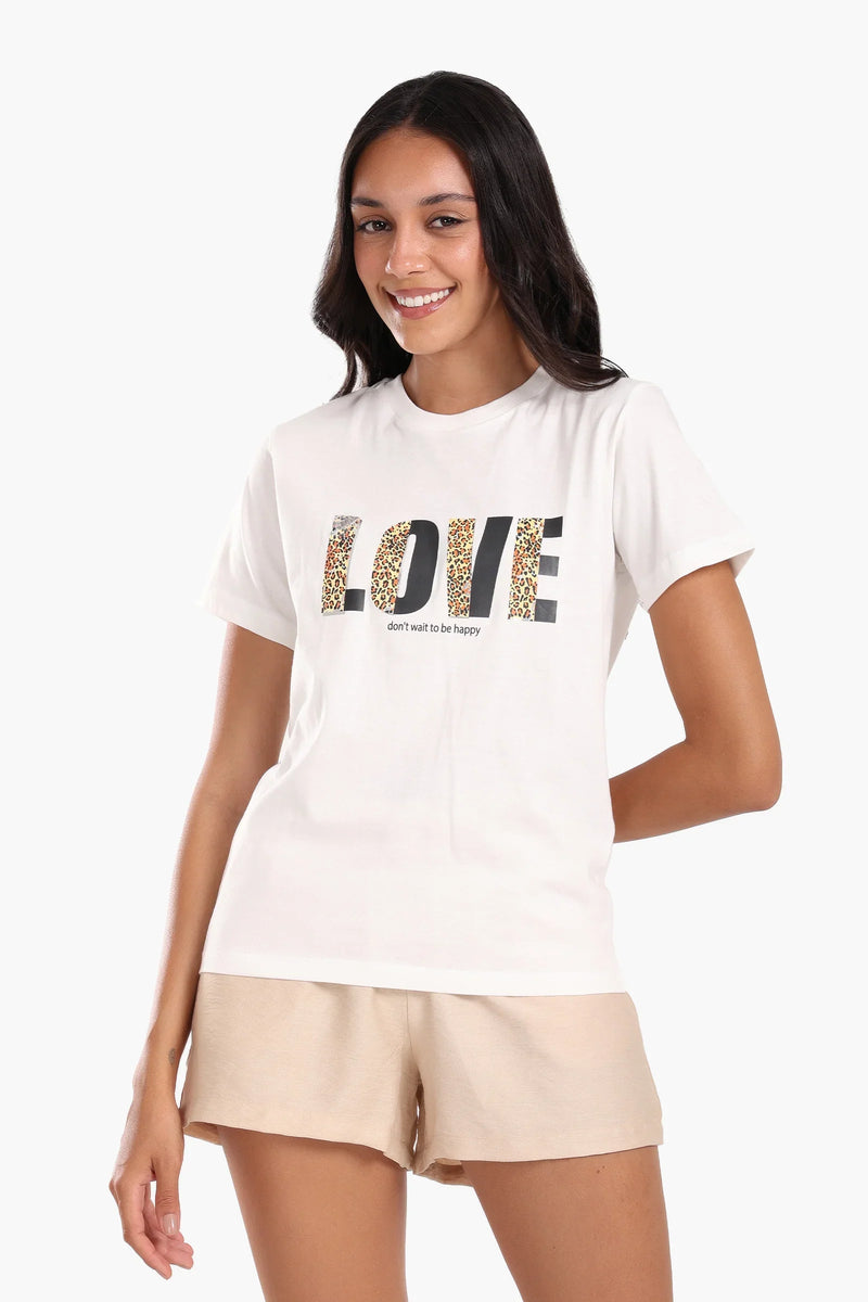 Cotton "LOVE" Printed T-Shirt – Off White