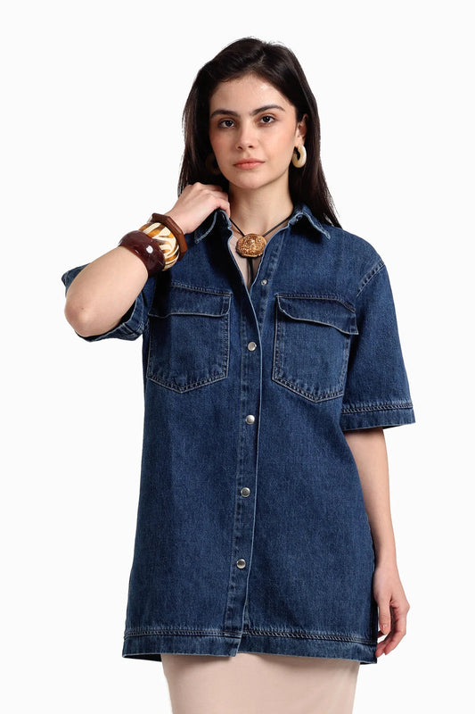 Cotton Solid Cotton Denim Shirt – Blue