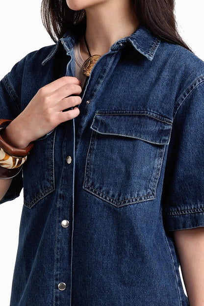 Cotton Solid Cotton Denim Shirt – Blue