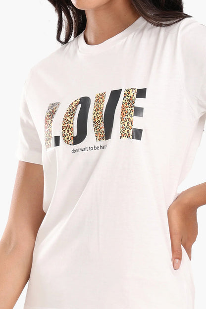 Cotton "LOVE" Printed T-Shirt – Off White