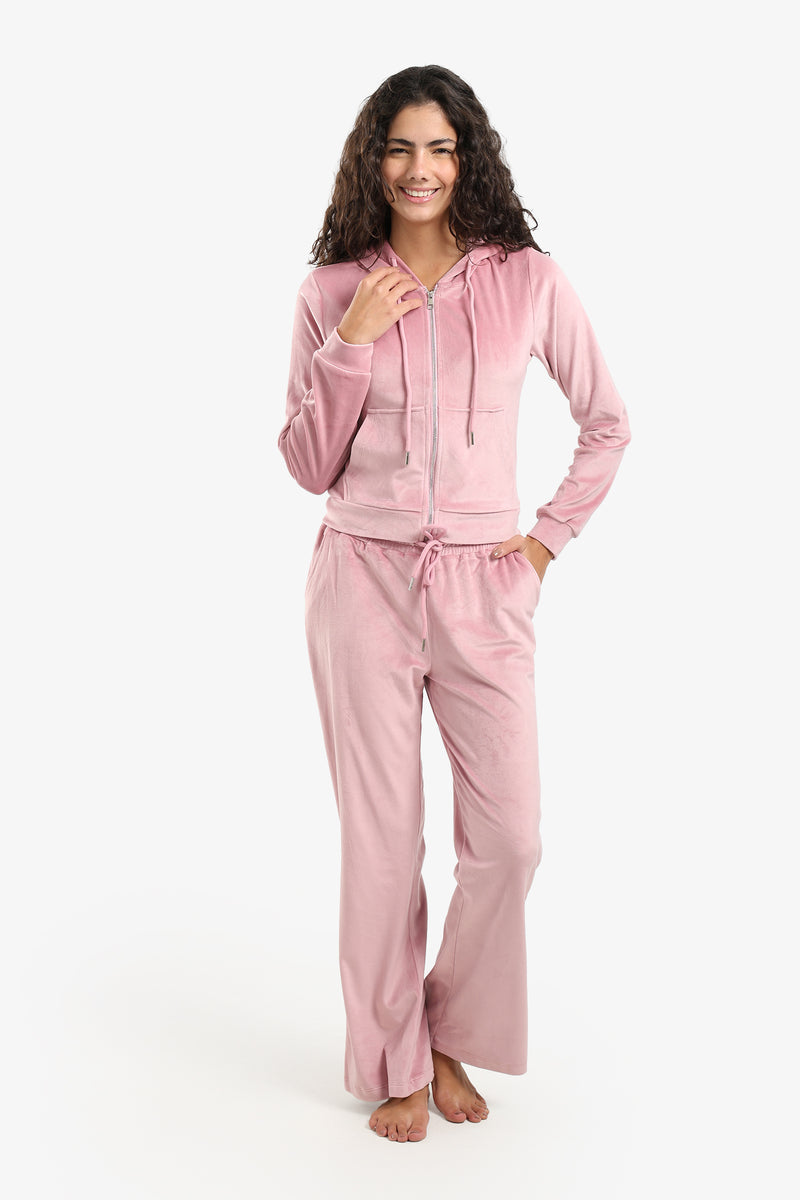 Velvet Hooded Pyjama Set – Pink