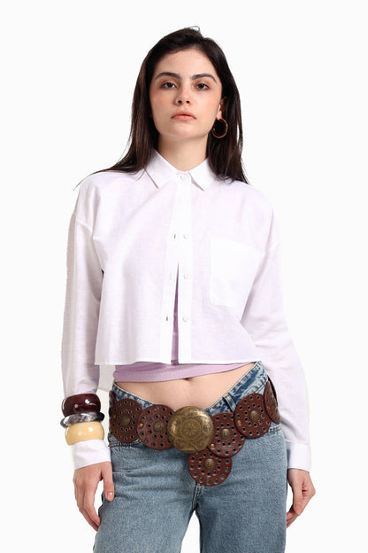 Tencel Solid Long Sleeve Cropped Shirt – Off White