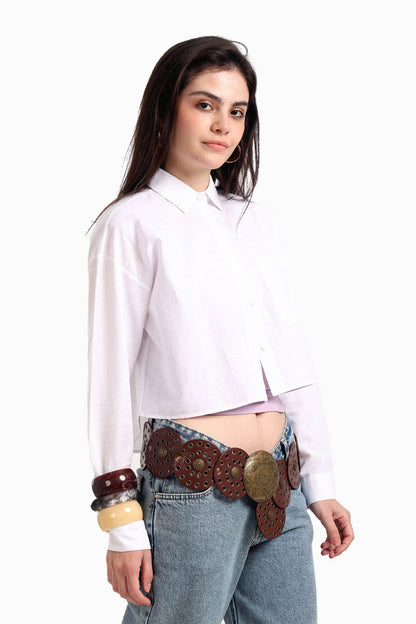 Tencel Solid Long Sleeve Cropped Shirt – Off White