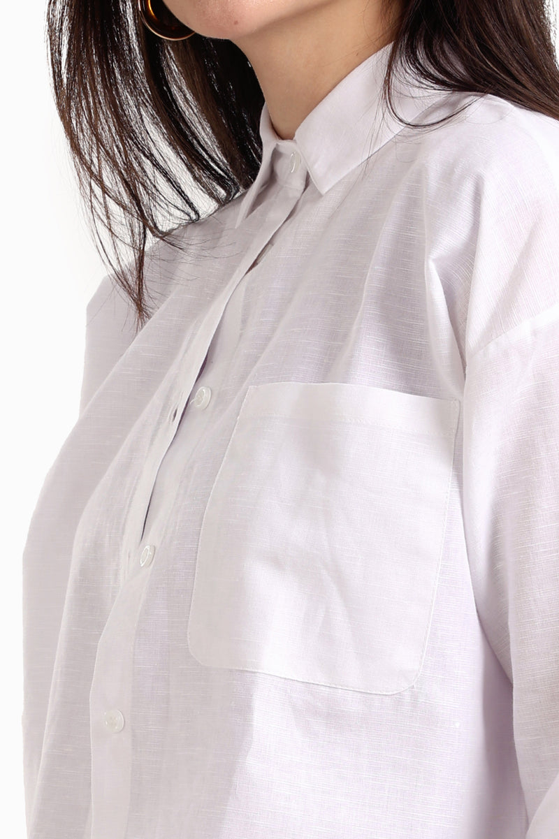 Tencel Solid Long Sleeve Cropped Shirt – Off White