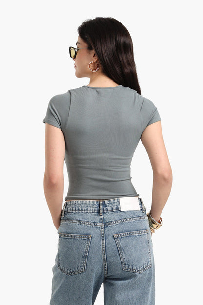 Microfiber Ribbed T-Shirt – Grey