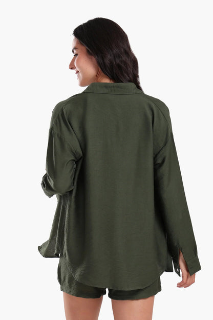 Tencel Solid Beach Shirt & Shorts Set – Olive