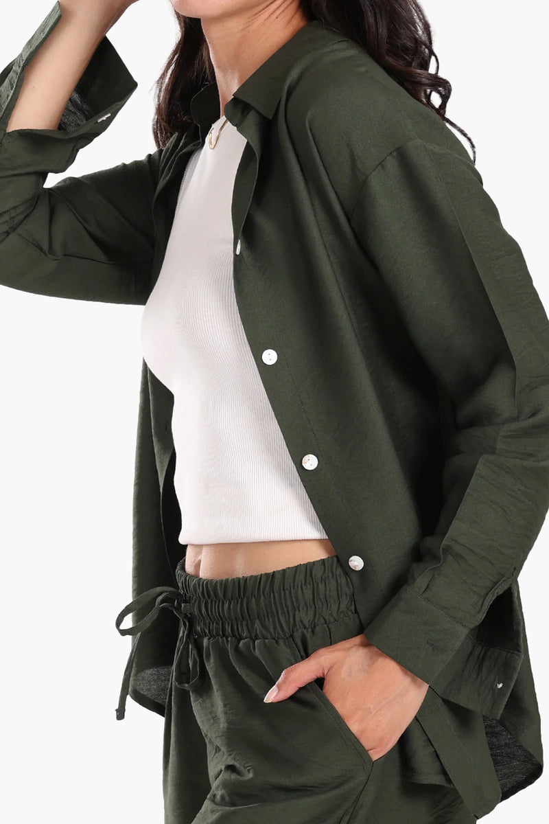 Tencel Solid Beach Shirt & Shorts Set – Olive