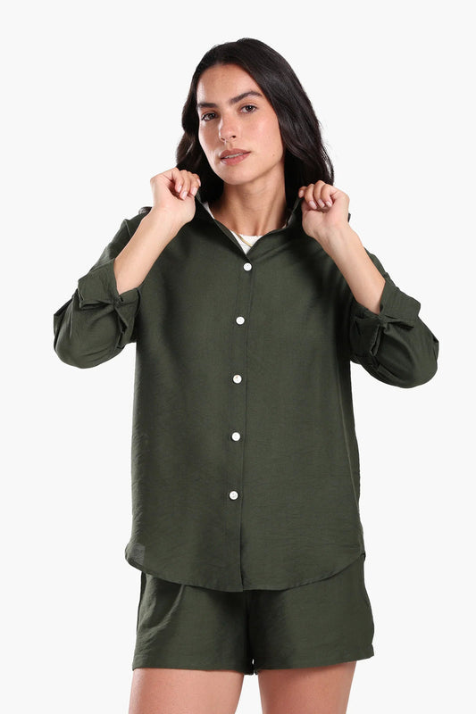 Tencel Solid Beach Shirt & Shorts Set – Olive