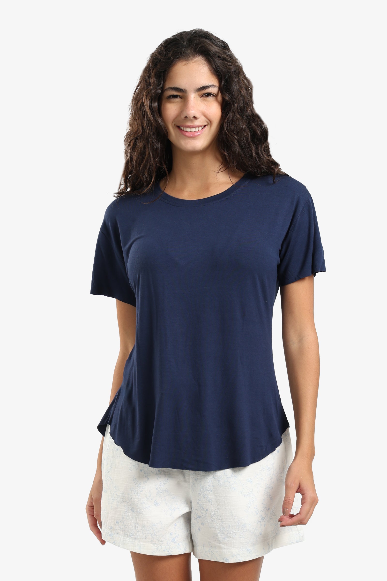 Solid Side Slit Pajama Top – Navy