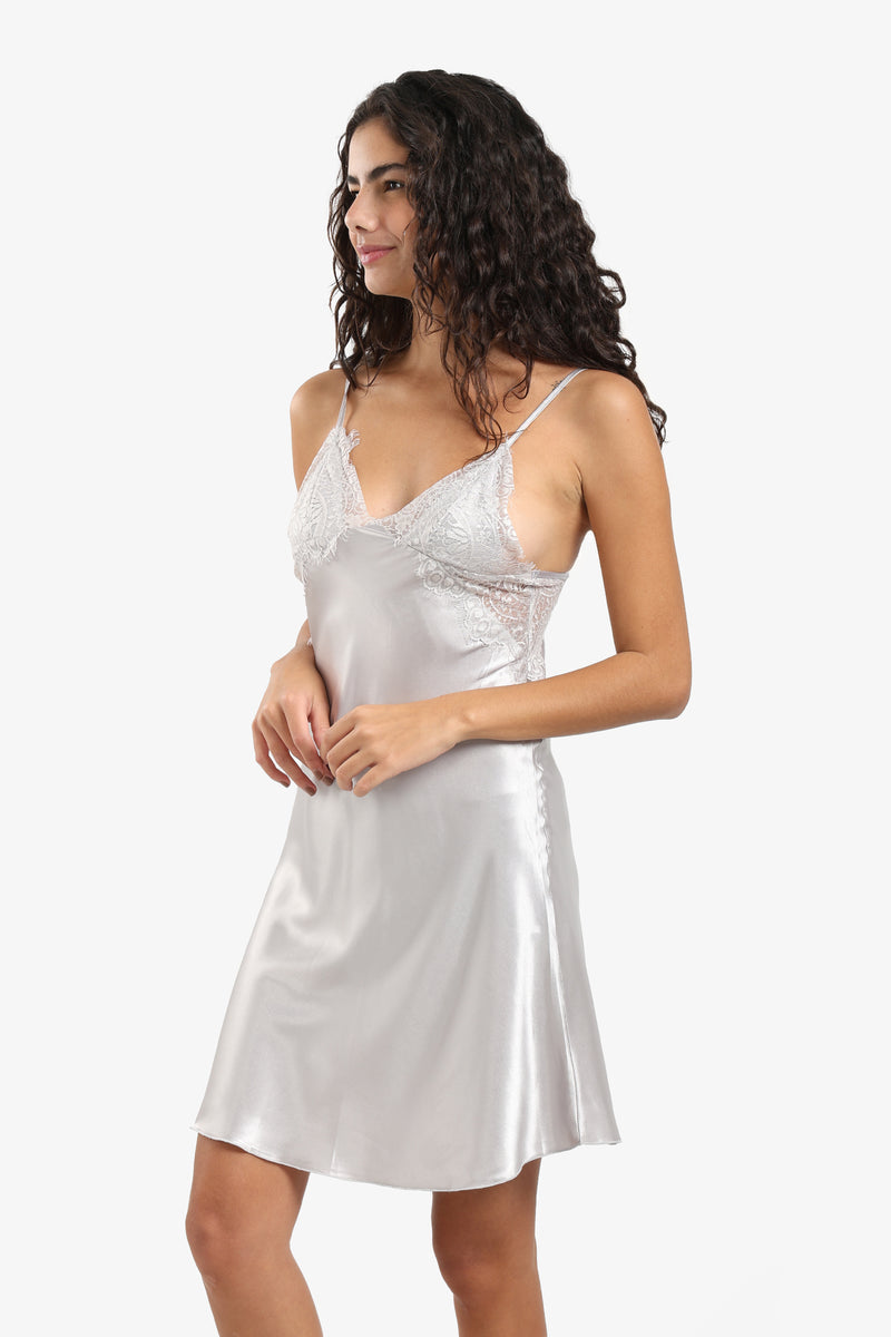 Satin Solid Babydoll – Silver