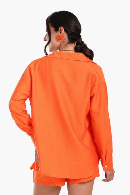 Tencel Solid Beach Shirt & Shorts Set – Orange