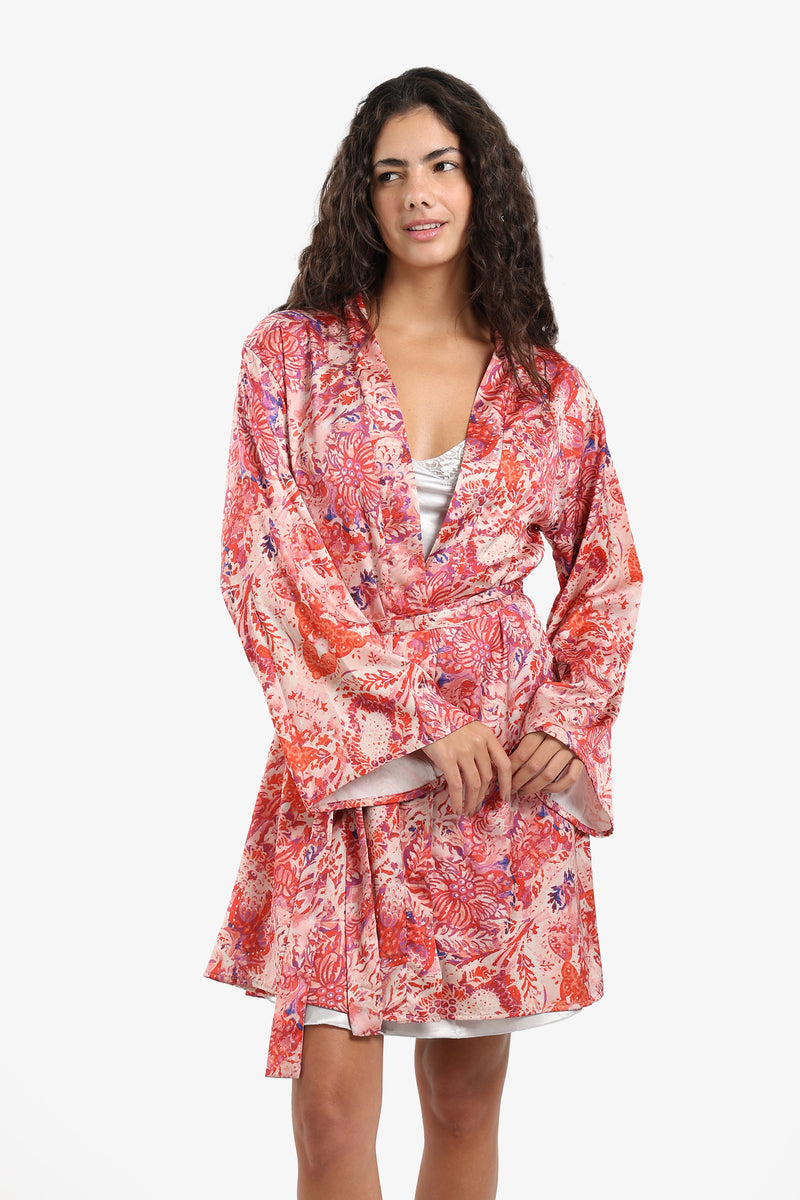 Satin Printed Short Robe – Multicolor