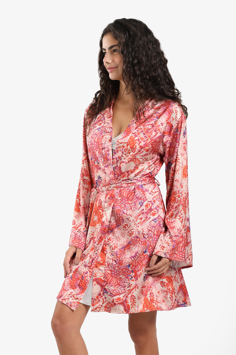 Satin Printed Short Robe – Multicolor