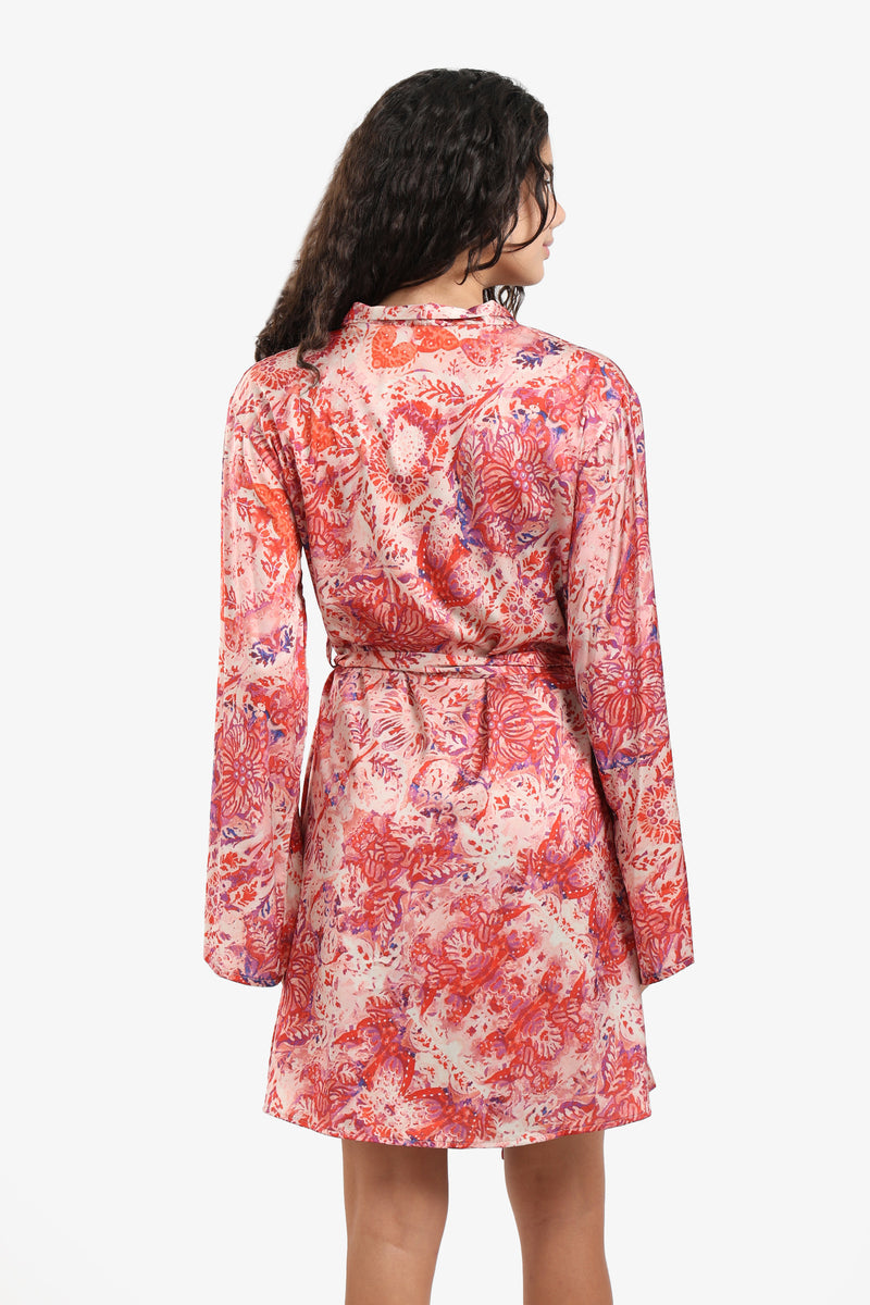 Satin Printed Short Robe – Multicolor