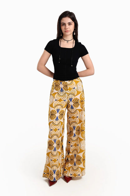 Cotton Printed Wide Leg Pants - Multicolor