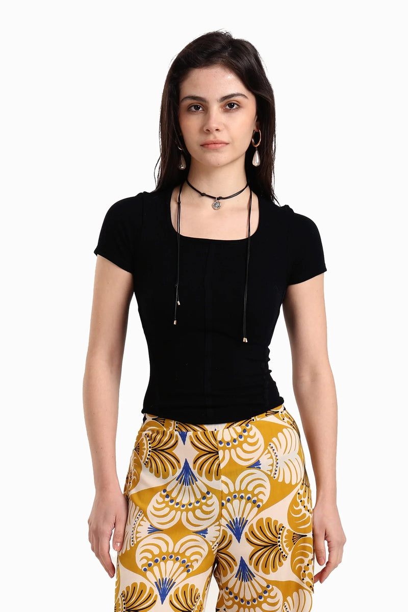 Microfiber Ribbed T-Shirt – Black