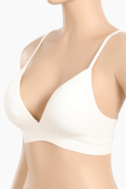Polyamide Ribbed Plunge V-Neck Sports Bra – Off White
