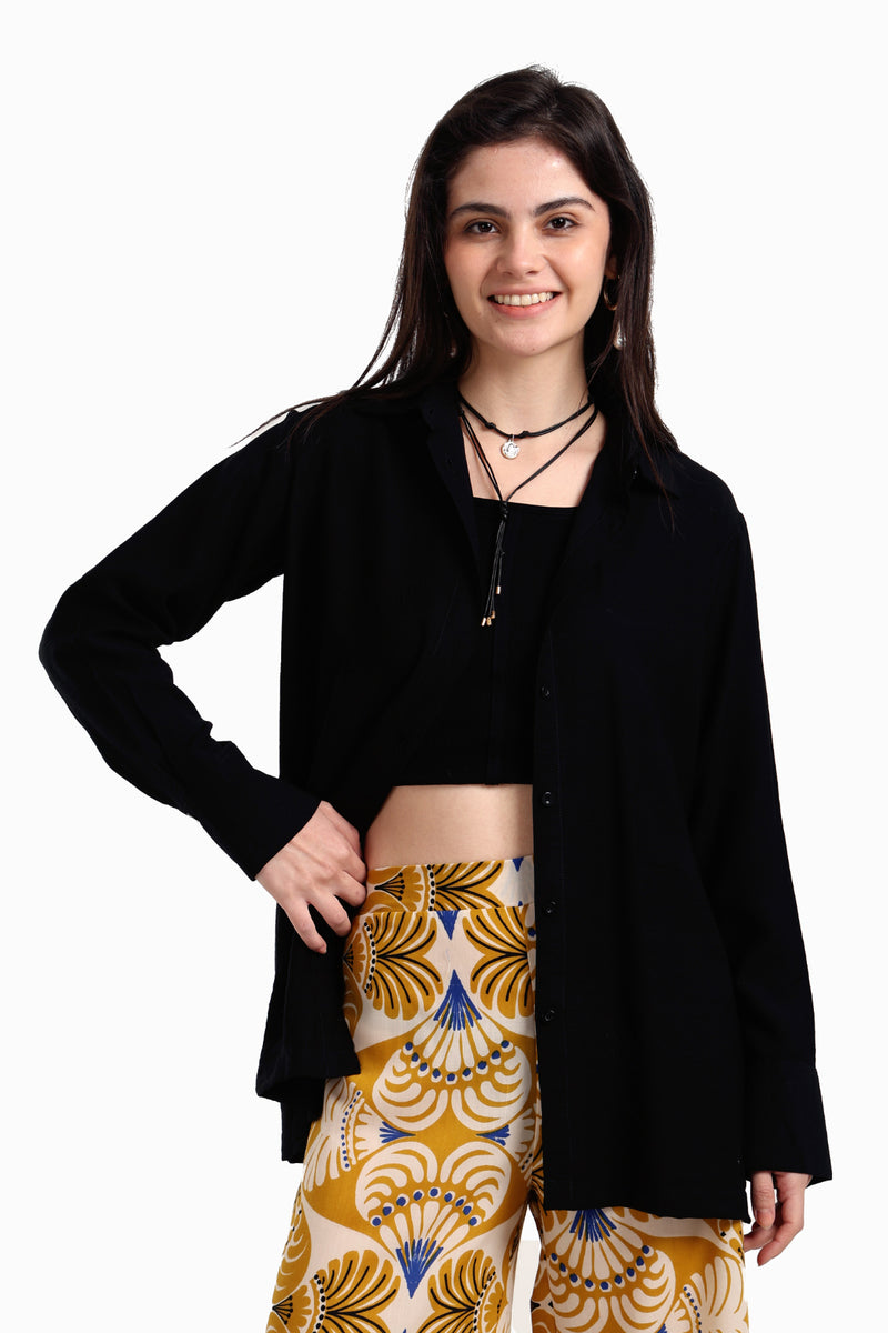 Voile Solid Long-Sleeve Shirt – Black