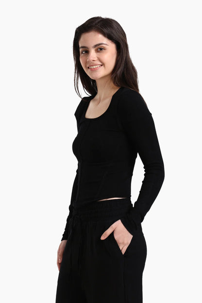 Microfiber Ribbed Corset Top – Black