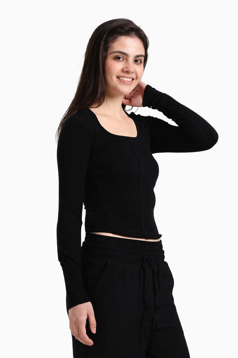 Microfiber Ribbed Corset Top – Black