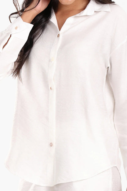 Tencel Solid Beach Shirt & Shorts Set – White