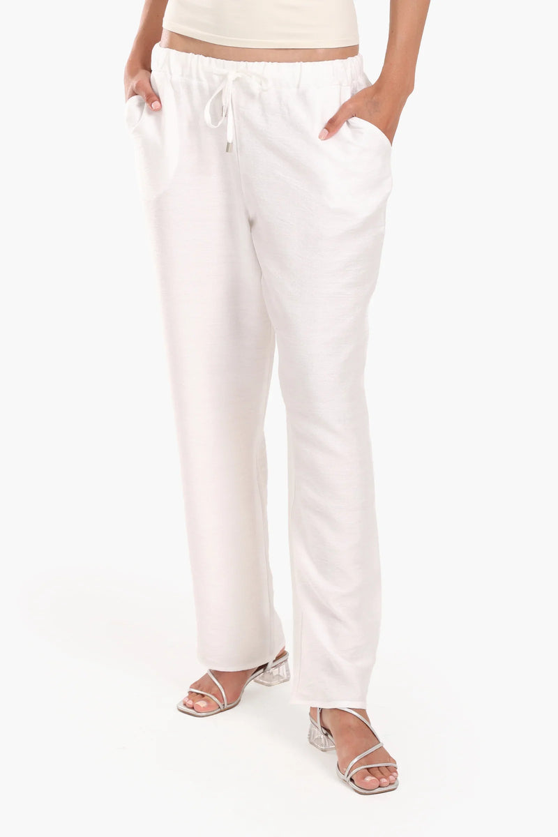 Tencel Solid Beach Pants – White