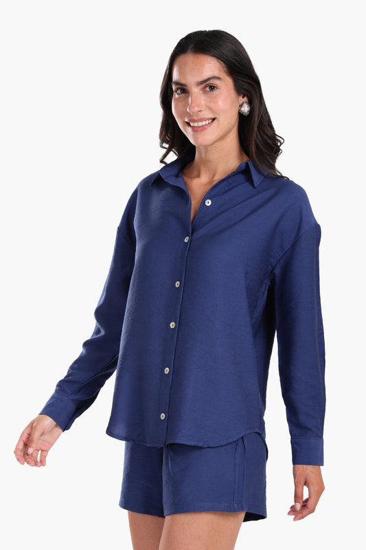 Tencel Solid Beach Shirt – Navy
