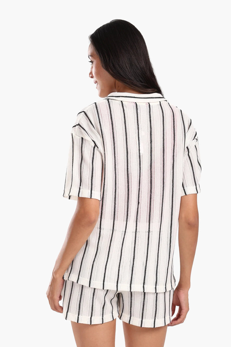 Polyester Striped Beach Set – White & Black