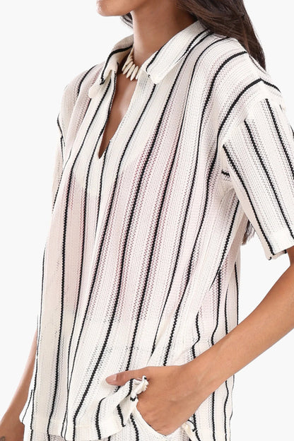 Polyester Striped Beach Set – White & Black