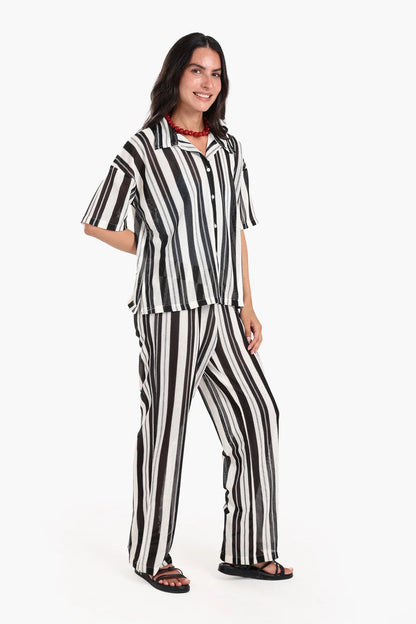 Polyester Striped Beach Set – Black & White