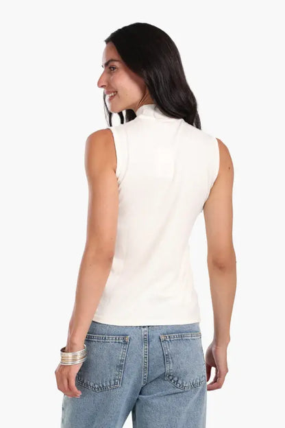 Wool Solid High Neck Sleeveless Pullover – Off White