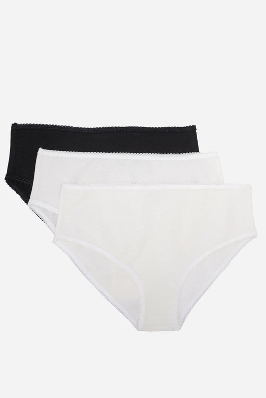 Solid Cotton Full Brief Panties – Black & White