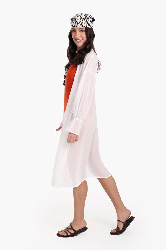 Relaxed Fit & Elastic Sleeves Kimono – White