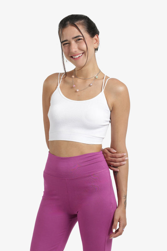 Polyamide Ribbed Double-Strap Top – White