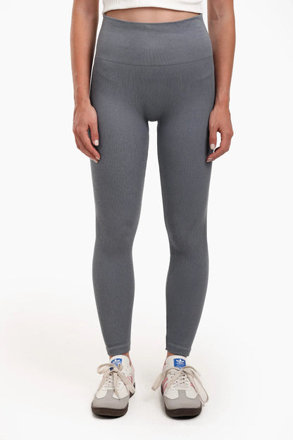 Polyamide Ribbed High-Waist Leggings – Grey
