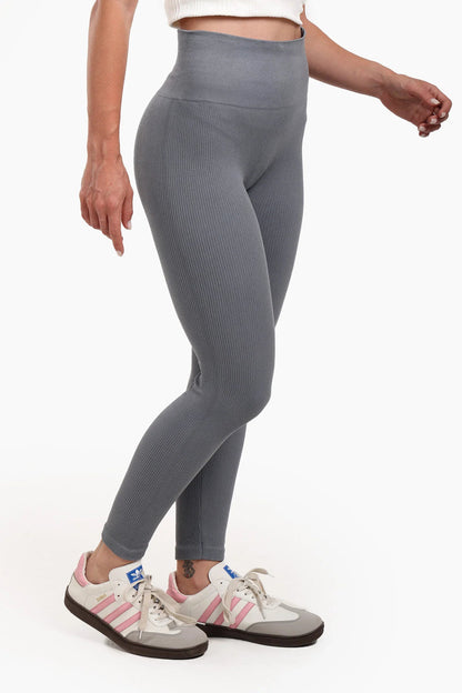 Polyamide Ribbed High-Waist Leggings – Grey