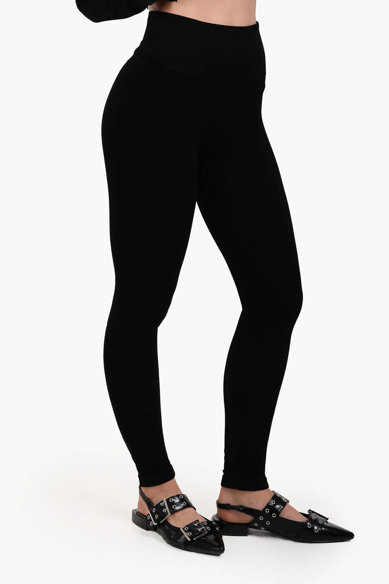 Polyamide Ribbed High-Waist Leggings – Black