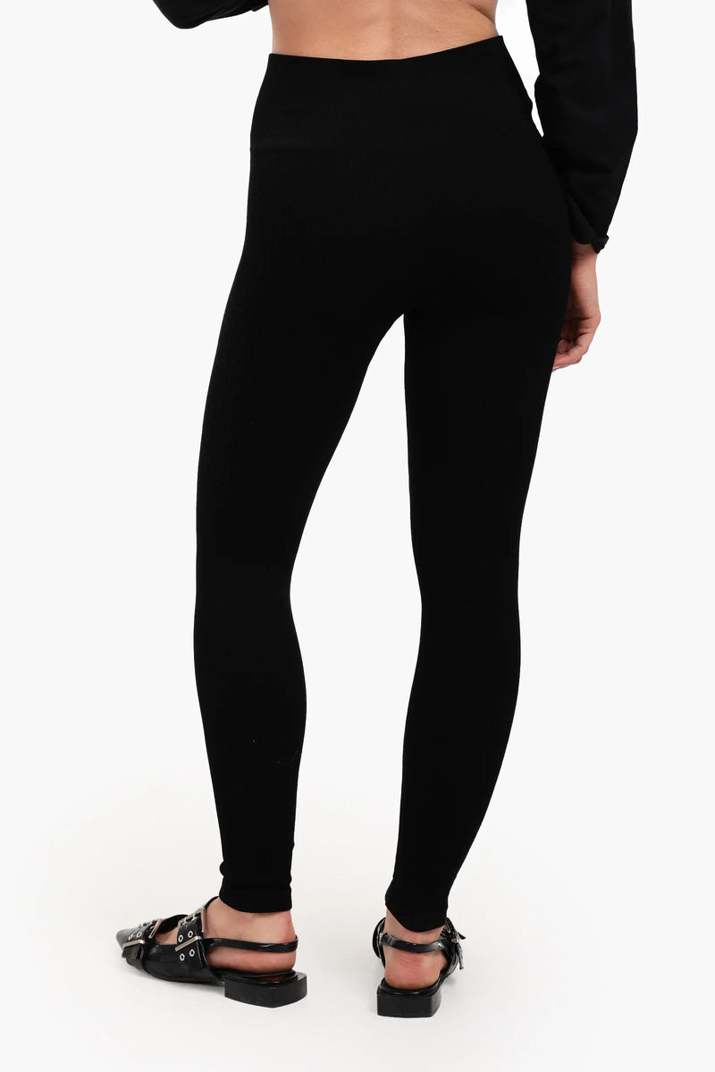 Polyamide Ribbed High-Waist Leggings – Black
