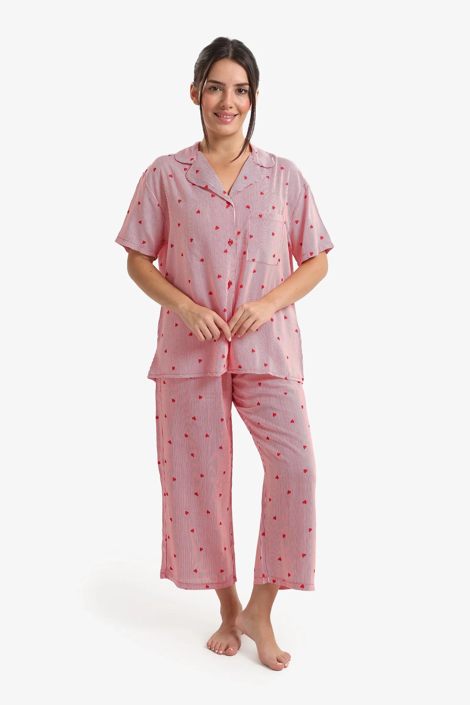 Striped Heart Midi Pajama Set – Multicolor