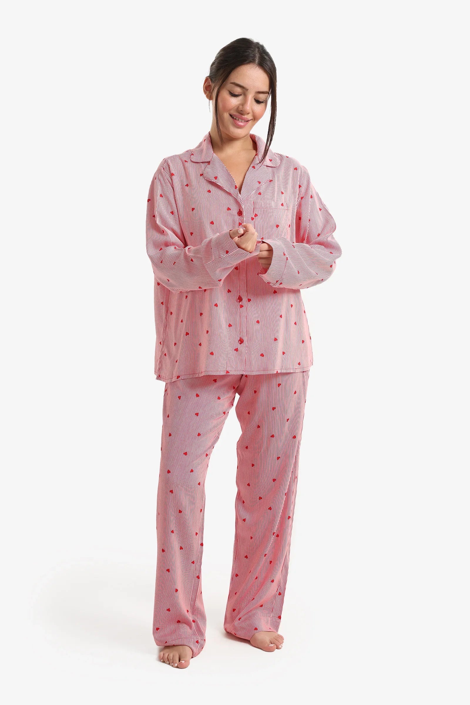 Heart Print Pajama Set – Multicolor