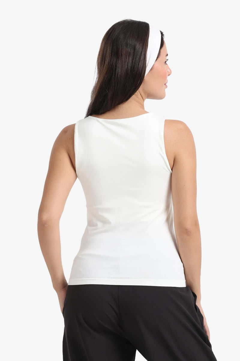 Polyamide Solid Square Neck Tank Top – Off White