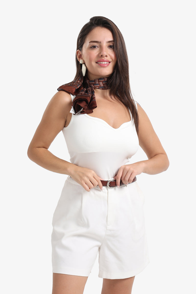 Polyamide Solid Sweetheart Neck Tank Top – Off White