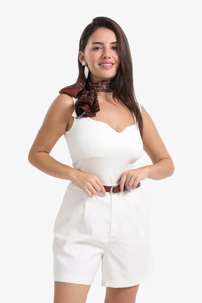 Polyamide Solid Sweetheart Neck Tank Top – Off White