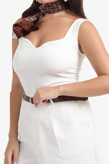 Polyamide Solid Sweetheart Neck Tank Top – Off White