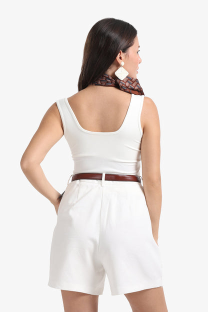 Polyamide Solid Sweetheart Neck Tank Top – Off White