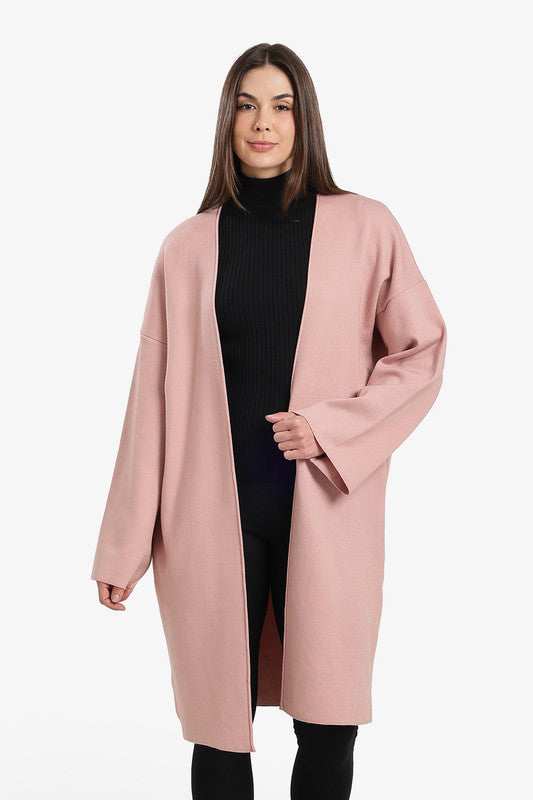 Plain Open-Front Cardigan – Rose